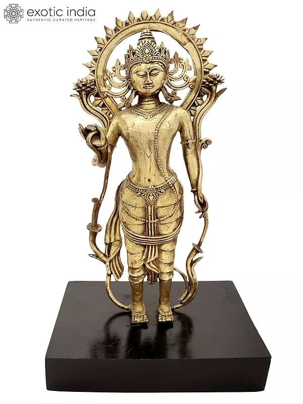 15" Standing Contemplative Padmapani Avalokiteshvara | Dhokra Brass Casting with Wood