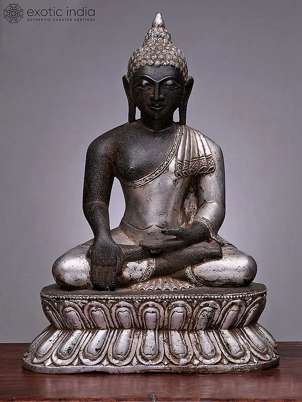 24" Black Buddha Seated On A Lotus | Handmade Buddha Statue | Stone Buddha | Lord Buddha | Marble Buddha | Statue