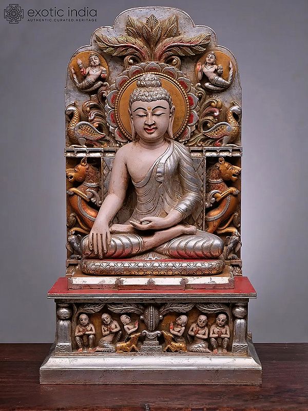 25" Lord Buddha on Sinhasan | Handmade | Marble Buddha Statue | Buddha Statue