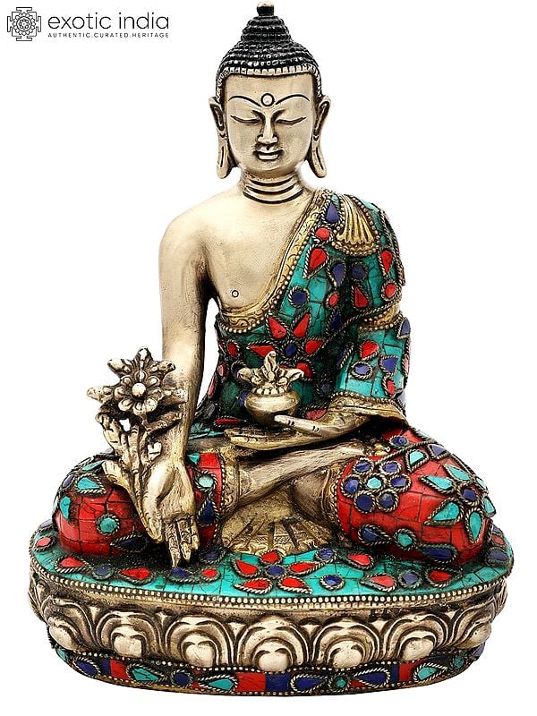 9" Tibetan Buddhist Healing Buddha | Medicine Buddha | Inlay Work | Brass Statue | Handmade | Made In India