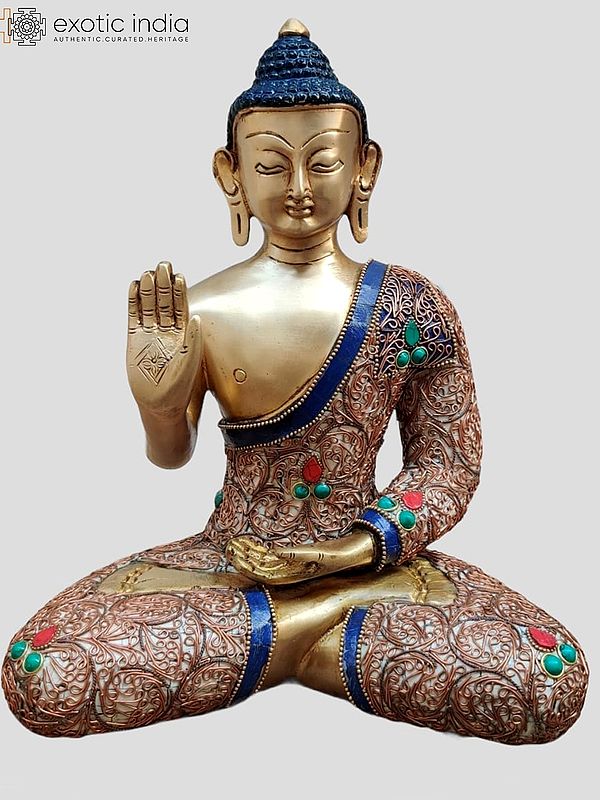 11" Gautam Buddha Preaching His Dharma | Inlay Work | Brass Statue | Handmade | Made In India