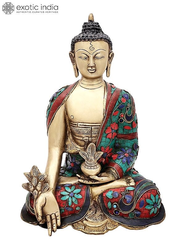 13" Tibetan Buddhist Healing Buddha | Medicine Buddha | Inlay Work | Brass Statue | Handmade | Made In India