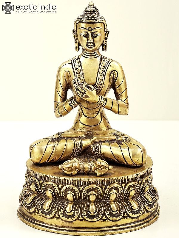 9" Brass Buddha Statue | Indian Handcrafted Idol | Buddha in Dharamachakra Mudra