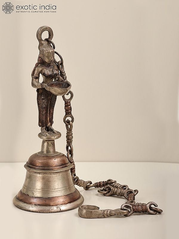 11" Brass Vintage Look Deepalakshmi Hanging Bell | Handmade | Made in India