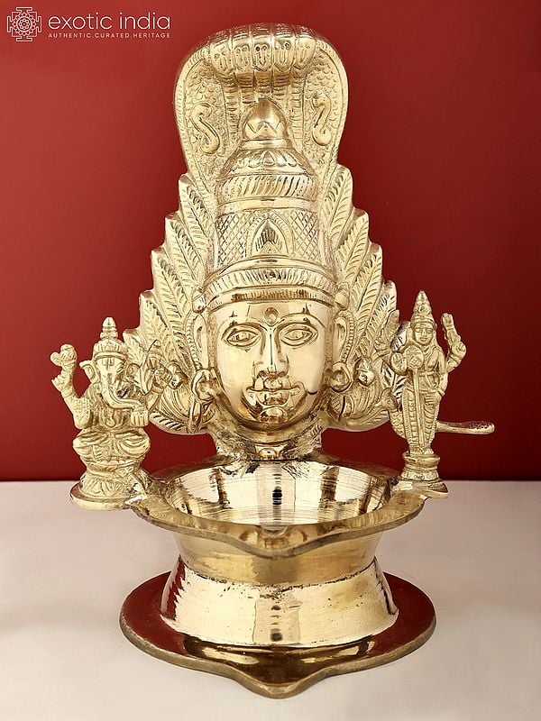 11" Goddess Parvati Diya with Ganesha and Karttikeya | Handmade