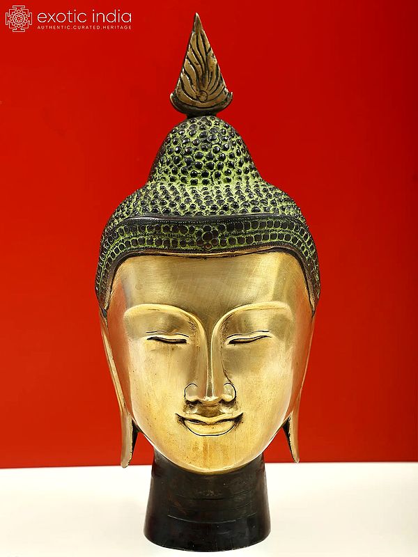 12" Lord Buddha Head In Brass