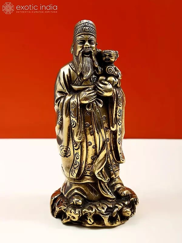 7" Brass Feng Shui Figurine, An Example Of Chinese Iconography | Handmade |