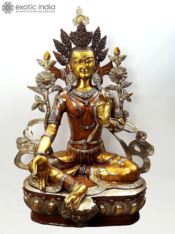 61" Superfine Large Tibetan Buddhist Goddess Green Tara In Brass | Handmade