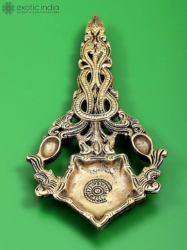 8" Brass Aarti Diya with Handle | Handmade
