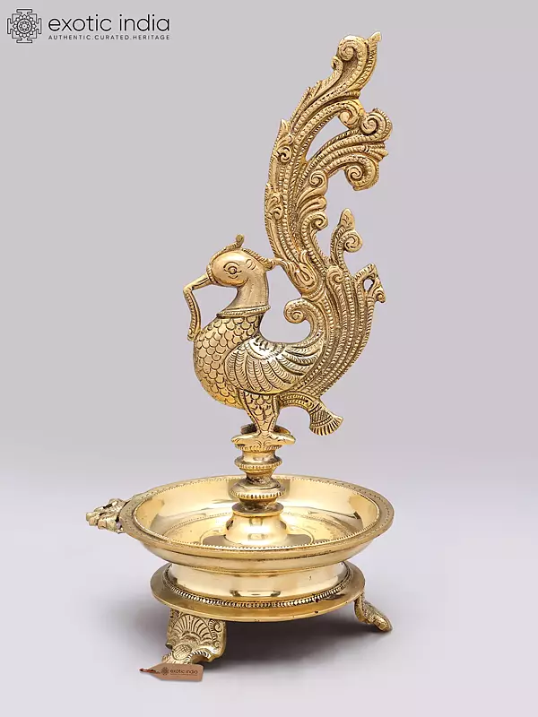 12" Brass Peacock Lamp | Handmade