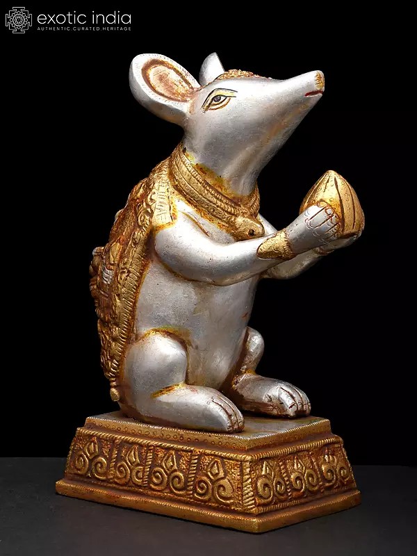 9" Brass Rat with Carving of Ganesha Ji on Back