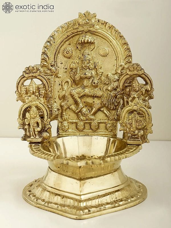 7" Brass Pratyangira Devi (Atharvana Bhadrakali) Puja Lamp