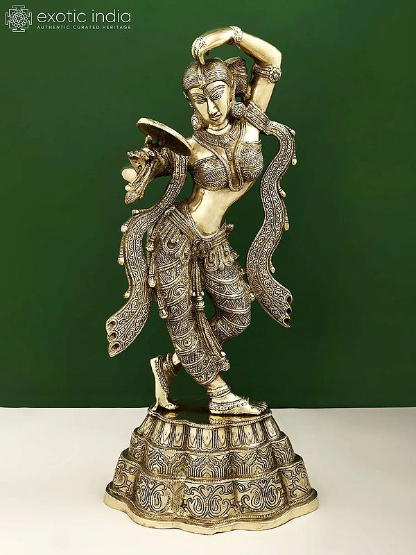 14" Brass A Young Lady Applying Vermilion (A Sculpture Inspired by Khajuraho)