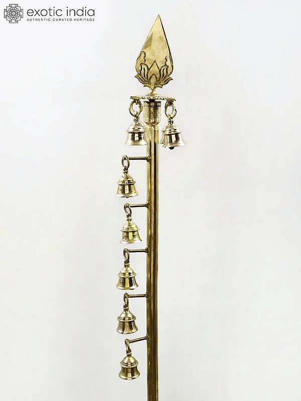 66" Brass Large Lord Karttikeya (Murugan) Vel with Bell