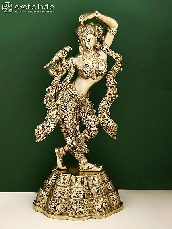 24" Brass Dancing Lady with Parrot