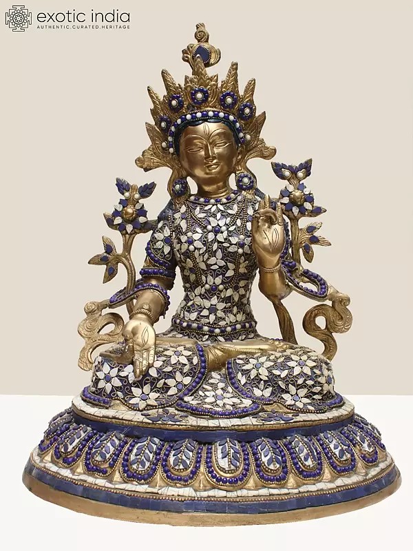 18" Brass Goddess White Tara with Inlay Work