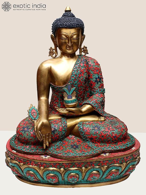 23" Brass Medicine Buddha with Inlay Work