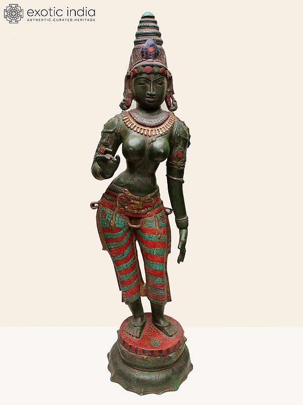 Shivakamasundari- Parvati as Beloved of Shiva | Brass Large Statue with Inlay work