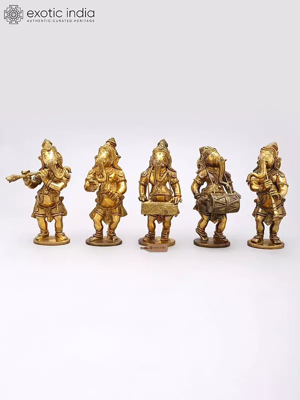 7" Small Musical Ganesha Set In Brass
