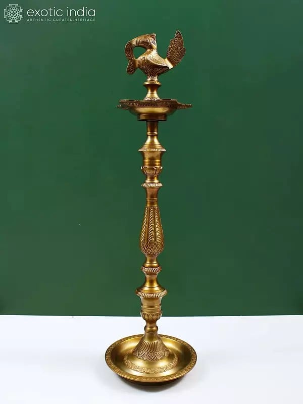 27" Brass Peacock Lamp (Annam Lamp)