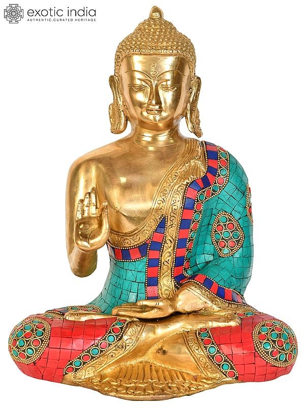 12" Tibetan Buddhist Lord Buddha in Vitark Mudra In Brass | Handmade | Made In India