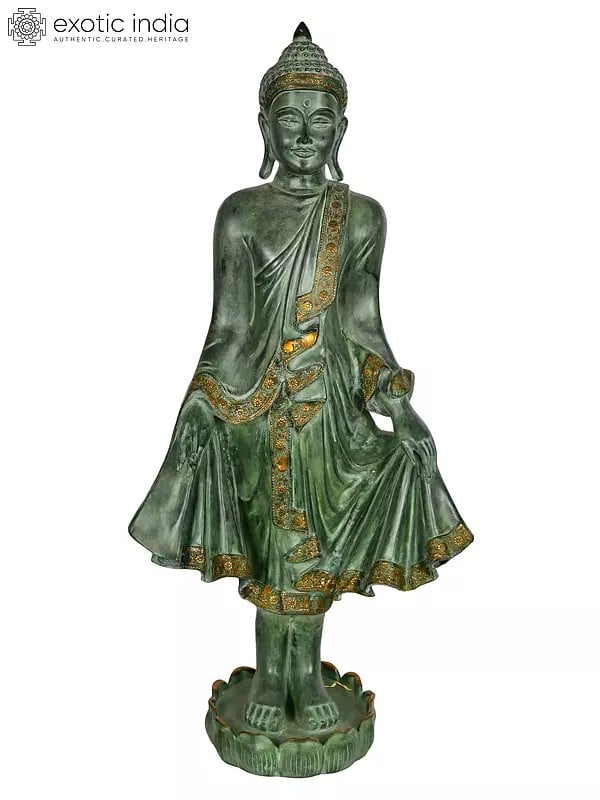 42" Large Size Standing Gautam Buddha In Brass | Handmade | Made In India