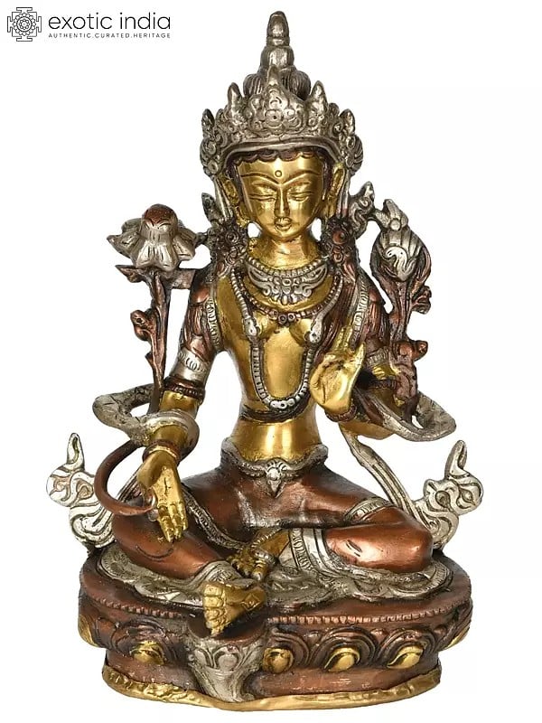 8" Green Tara - Tibetan Buddhist Deity In Brass | Handmade Brass Statue