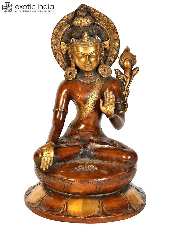 12" Crown Buddha in Varada Mudra with Dorje (Tibetan Buddhist) In Brass | Handmade | Made In India