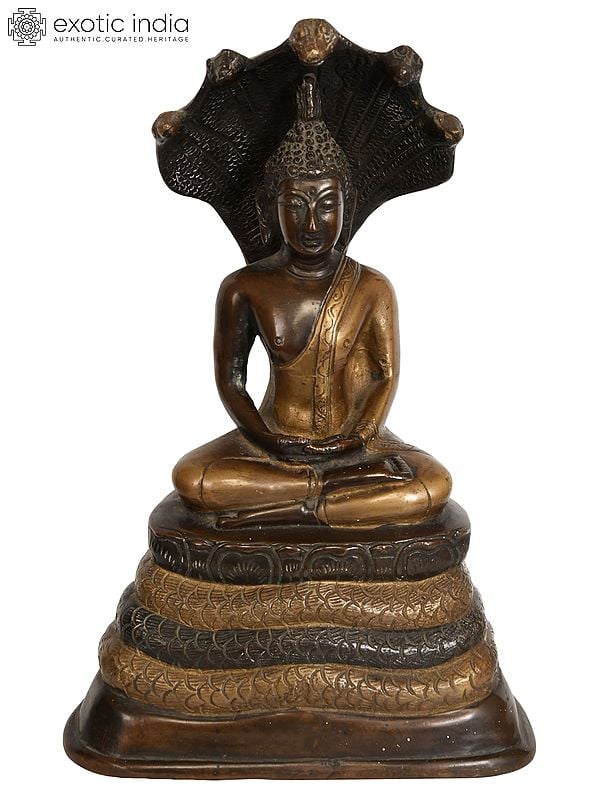 11" Muchalinda Buddha In Brass | Handmade | Made In India