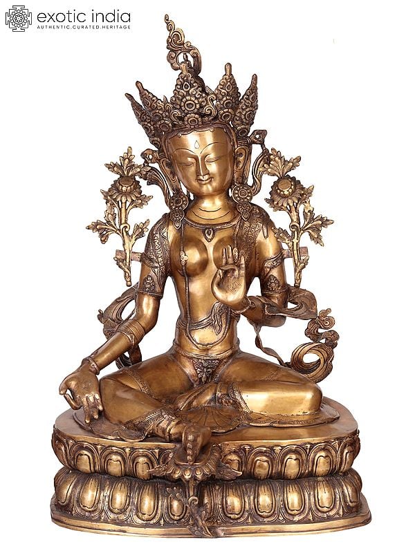 34" Large Size Green Tara Brass Statue | Handmade Tibetan Buddhist Deity Idols