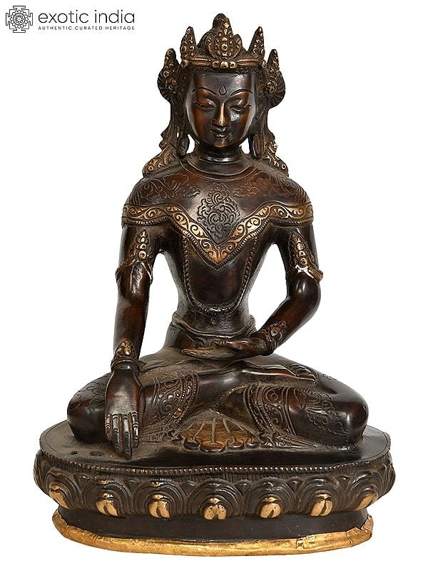 9" Crown Buddha - Tibetan Buddhist Deity In Brass | Handmade | Made In India