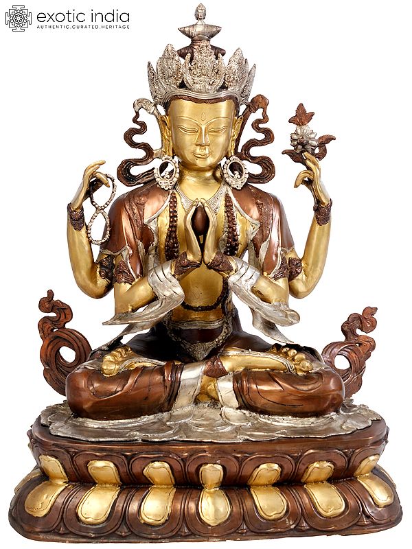 28" Large Size Tibetan Buddhist Deity Chenrezig Brass Statue | Handmade Religious Figurine