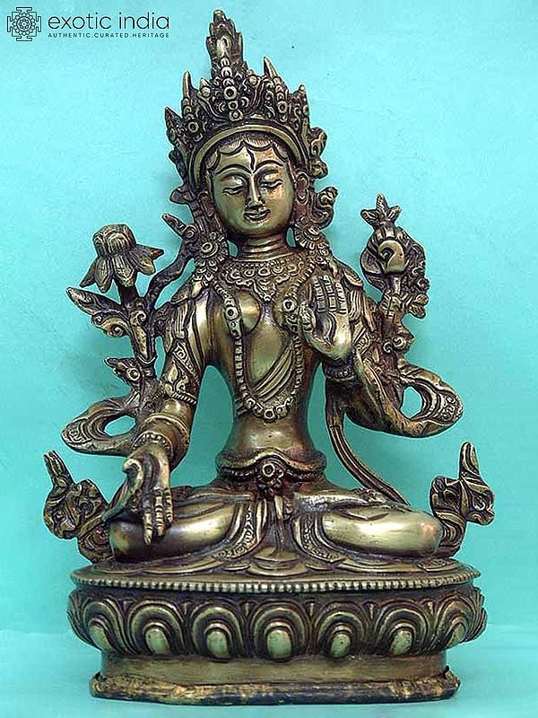 8" Tibetan Buddhist Goddess White Tara Brass Figurines