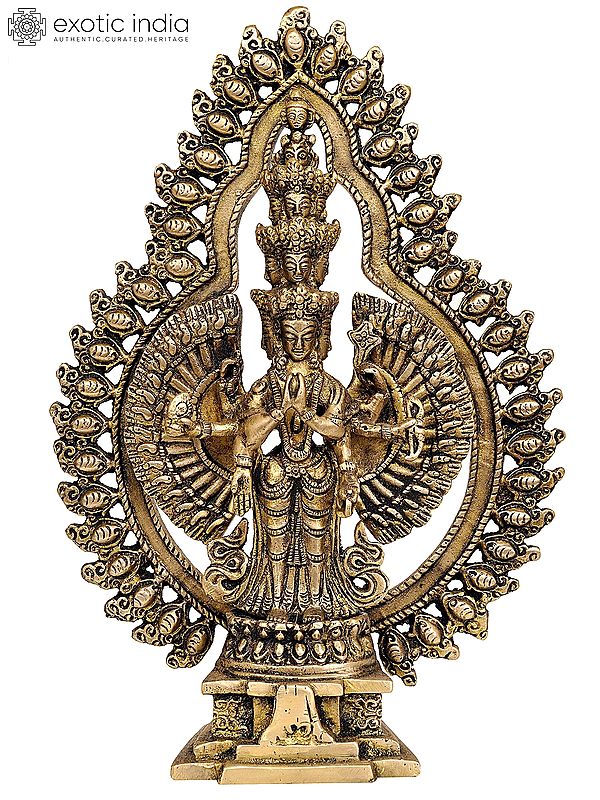 10" Eleven Headed Thousand Armed Avalokiteshwara (Tibetan Buddhist Deity) In Brass | Handmade | Made In India