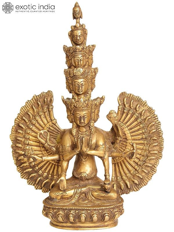 12" Eleven Headed Thousand Armed Avalokiteshwara In Brass | Handmade | Made In India