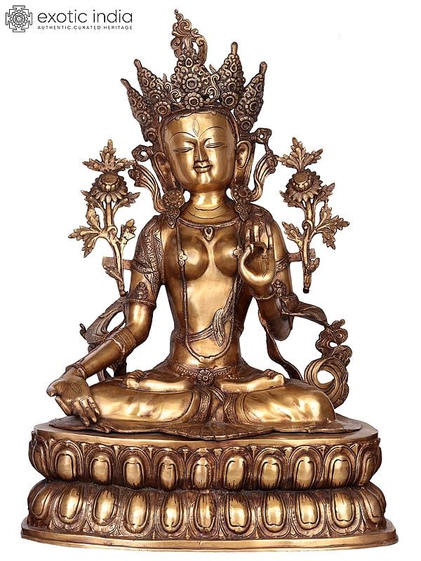 34" Large Size Goddess White Tara Brass Idol | Handmade Buddhist Statue