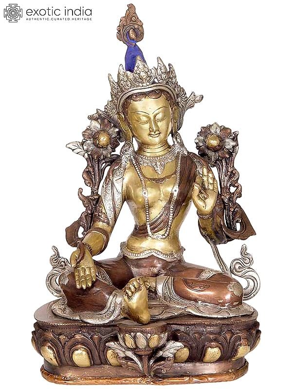 18" Green Tara Brass Idol | Tibetan Buddhist Deity Statue