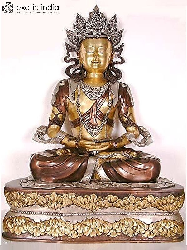 40" Large Size Crowned Buddha In Brass | Handmade | Made In India