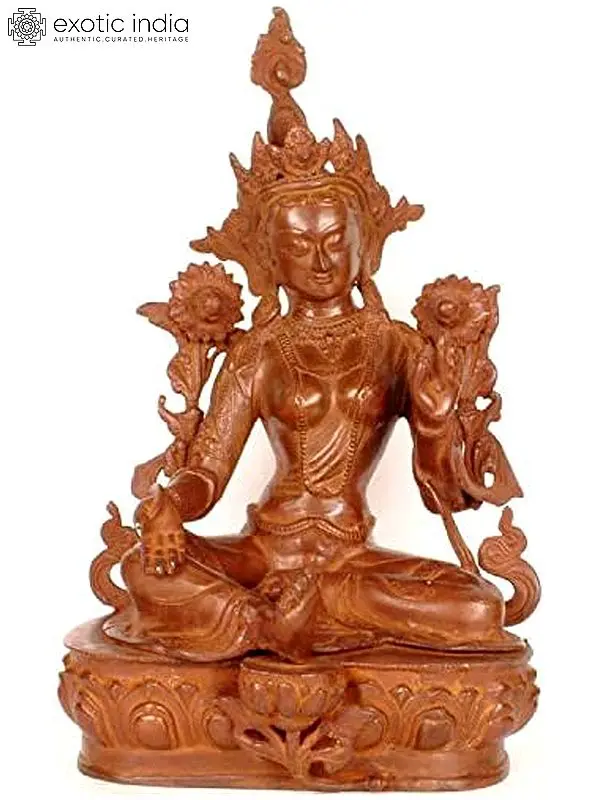 19" Tibetan Buddhist Goddess Green Tara In Brass | Handmade | Made In India