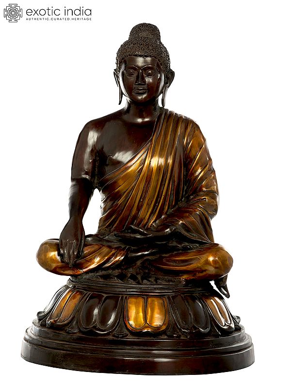 21" Tibetan Buddhist Lord Buddha in Bhumisparsha Mudra In Brass | Handmade | Made In India