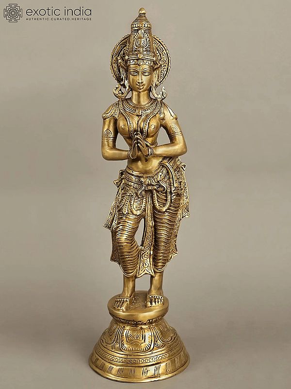 28" Large Sized Gracious Namaste Lady | Brass Statue | Handmade | Made In India