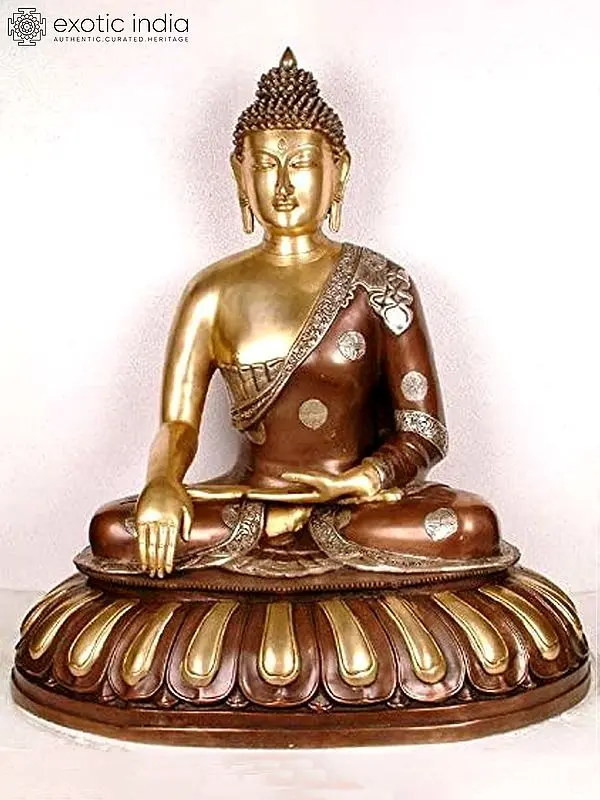 29" Buddha Calling The Earth to be His Witness | Large Handmade Brass Statue