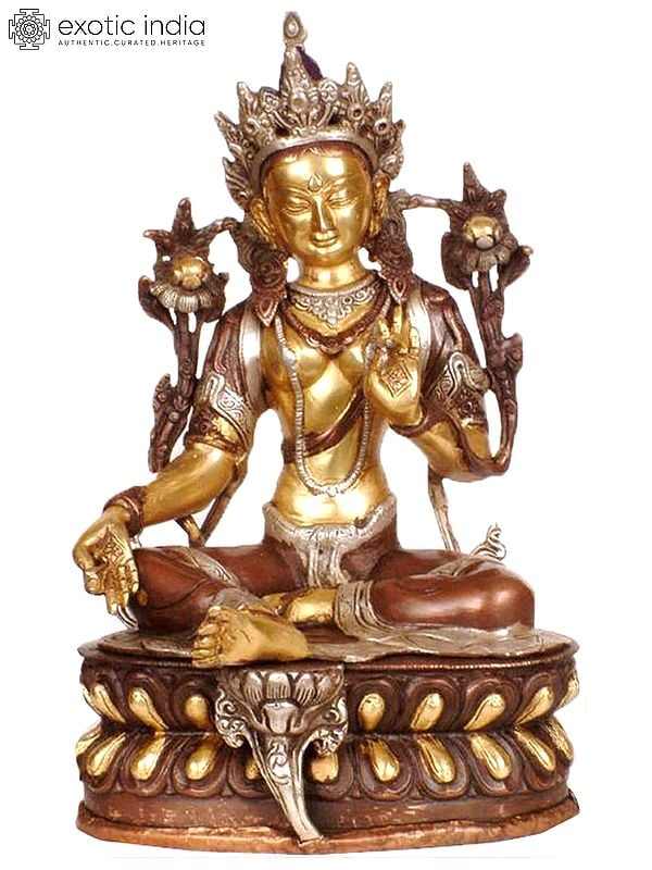 12" Green Tara Brass Statue | Handmade Tibetan Buddhist Deity Figurine