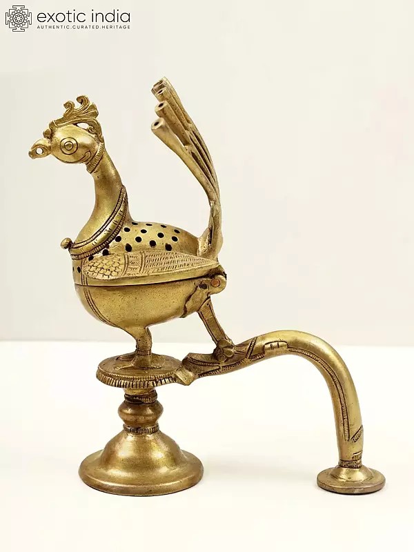 8" Peacock Incense Burner in Brass | Handcrafted in India