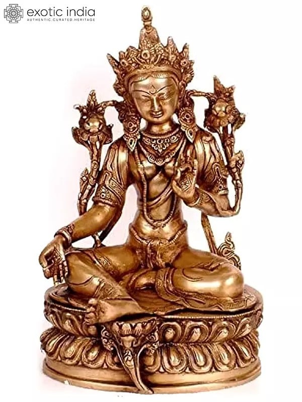 12" Tibetan Buddhist Goddess Green Tara In Brass | Handmade | Made In India