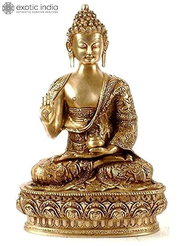 13" The Buddha Blesses In Brass | Handmade | Made In India