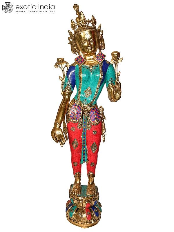 47" Standing Tara In Brass | Handmade | Made In India