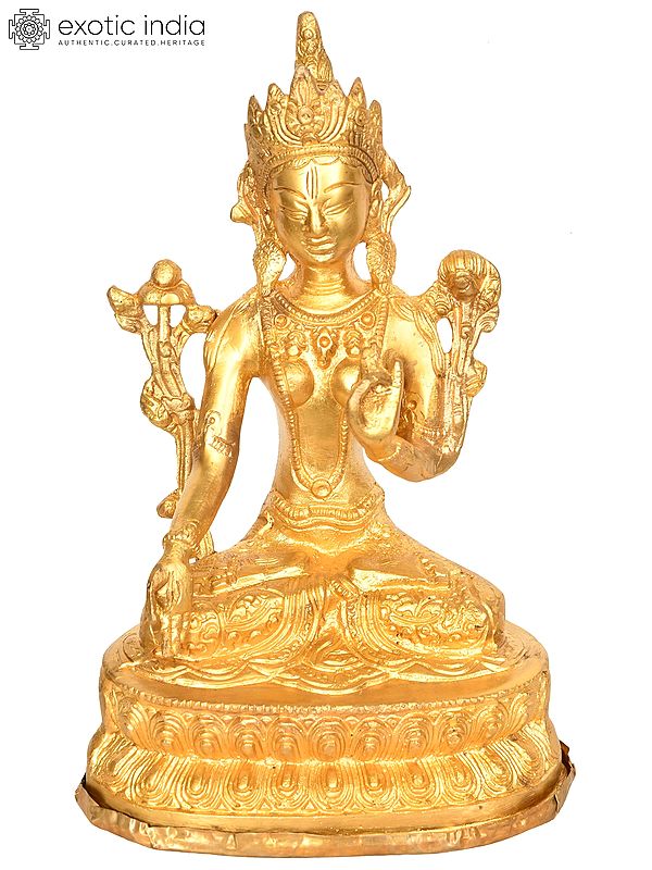 8" Tibetan Buddhist Goddess White Tara In Brass | Handmade | Made In India