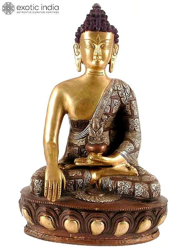 11" Buddha in the Bhumisparsha Mudra In Brass | Handmade | Made In India