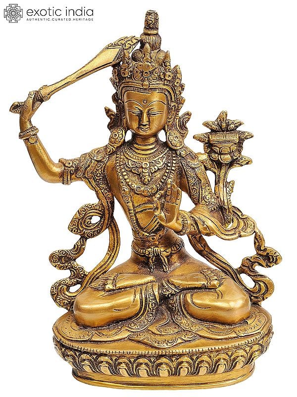 8" Tibetan Buddhist Deity Manjushri Brass Statue | Handmade | Made in India